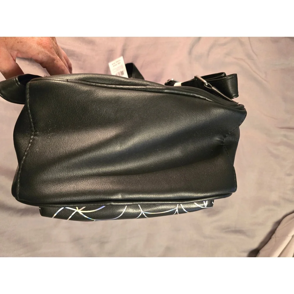 Claire's Holographic Spiderweb Mini Backpack Black Faux Leather Goth Chain
